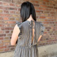 Maxi-Musselinkleid mit Volant "Streifen taupe-dunkelblau" One Size