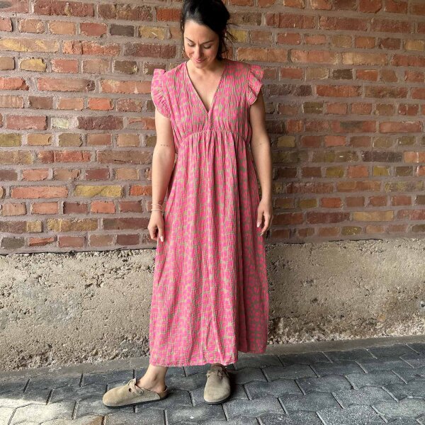 Maxi-Musselinkleid mit Volant "Leo pink-taupe" One Size
