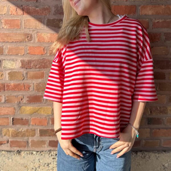 Sweat-T-Shirt "Streifen"rosa-rot" One Size