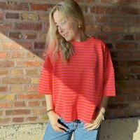 Sweat-T-Shirt "Streifen" neonorange-pink"...