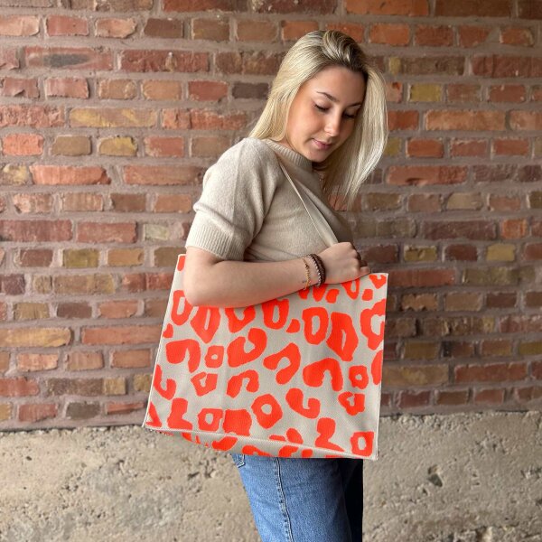 Shopper "Frida" Leo beige-neonorange