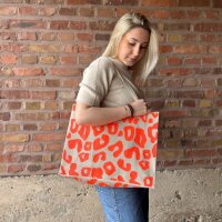 Shopper "Frida" Leo beige-neonorange
