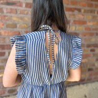 Maxi-Musselinkleid mit Volant "Streifen taupe-royalblau" One Size