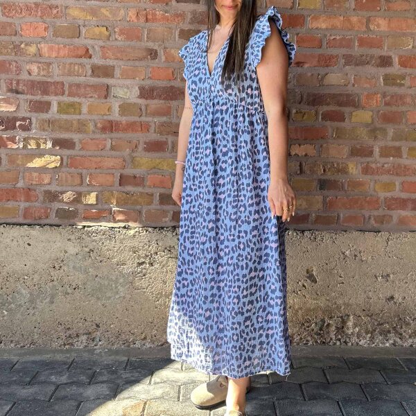 Maxi-Musselinkleid mit Volant "Leo flieder-blau" One Size