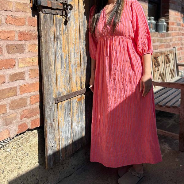Maxi-Musselinkleid "Streifen rosa-neonorange" One Size