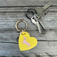 Anhänger Herz mit Dackel gelb/rosa