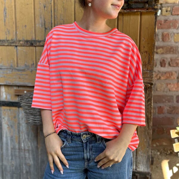 Sweat-T-Shirt "Streifen" coral-rosa One Size