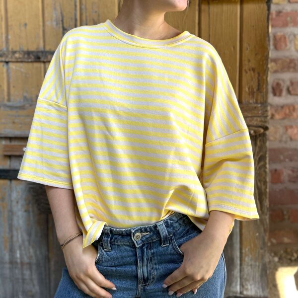 Sweat-T-Shirt "Streifen" gelb-beige One Size