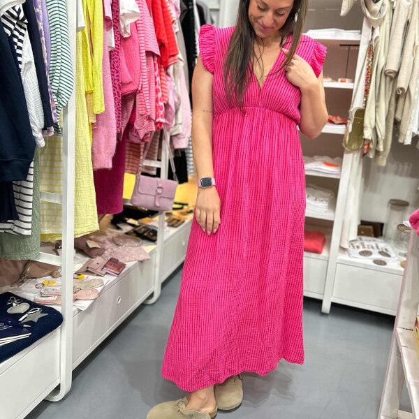 Maxi-Musselinkleid mit Volant "feiner Streifen pink-rot" One Size