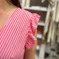 Maxi-Musselinkleid mit Volant "feiner Streifen rosa-neonorange" One Size