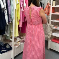 Maxi-Musselinkleid mit Volant "feiner Streifen rosa-neonorange" One Size
