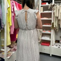 Maxi-Musselinkleid mit Volant "feiner Streifen beige-taupe" One Size