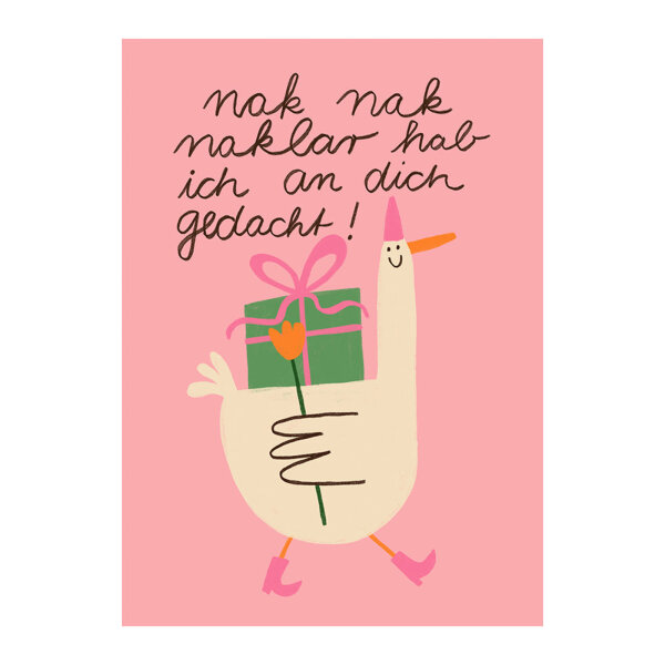 Postkarte "Nak nak naklar hab ich an dich gedacht" von Slinga Illustration