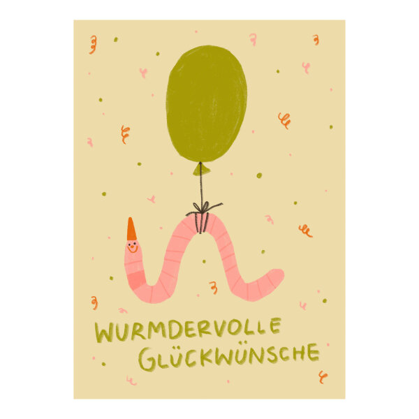 Postkarte "Wurmdervolle Glückwünsche" von Slinga Illustration