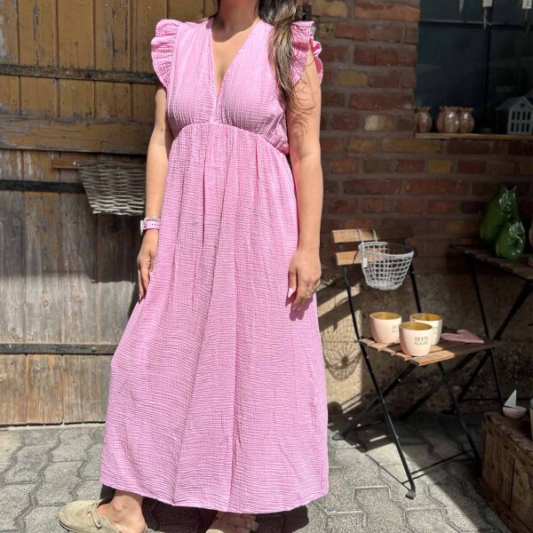 Maxi-Musselinkleid mit Volant "pink" One Size