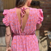 Maxi-Musselinkleid mit Volant "Leo rosa-flieder-neonorange" One Size