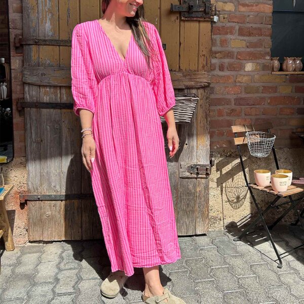 Maxi-Musselinkleid "Streifen rosa-neonpink" One Size