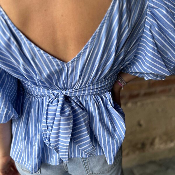 Baumwollbluse mit Puffärmeln "Streifen blau-weiß"