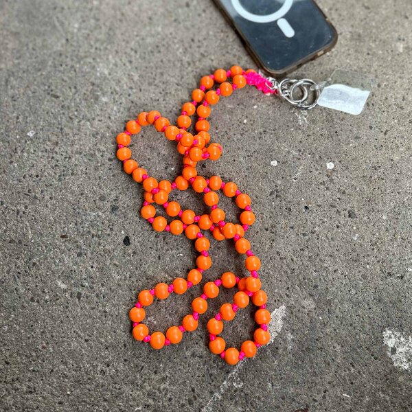 Handykette Holzperlen orange-neonpink