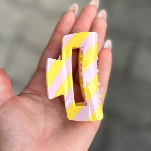 Haarklammer gestreift "buttergelb-rosa" groß