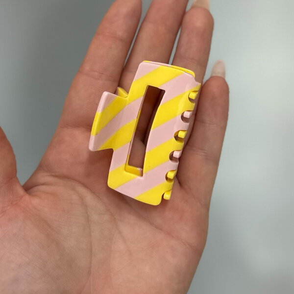 Haarklammer gestreift "buttergelb-rosa" mittel