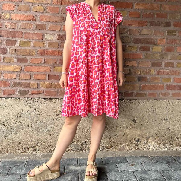 Musselinkleid mit Volant "Leo pink- orange" One Size