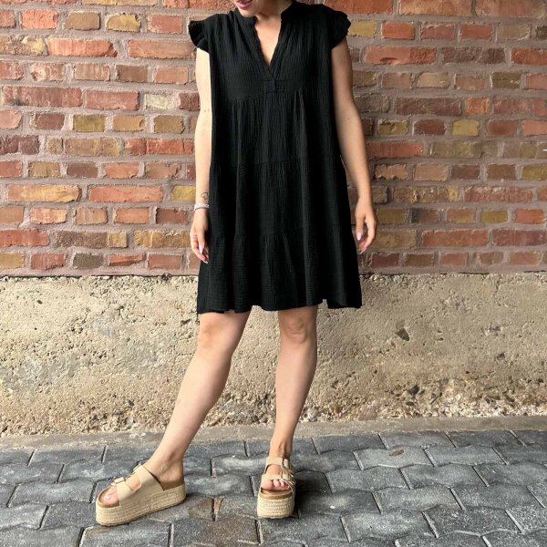 Musselinkleid mit Volant kurz "schwarz" One Size