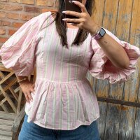 Bluse mit Puffärmeln Leinenoptik "rosa"