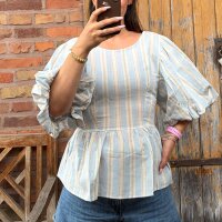 Bluse mit Puffärmeln Leinenoptik "hellblau"