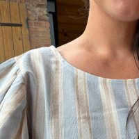 Bluse mit Puffärmeln Leinenoptik "hellblau"