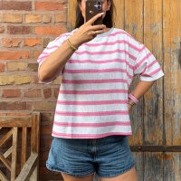 T-Shirt mit Doppelstreifen "grau/rosa/neonpink"