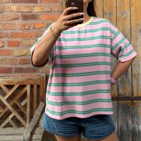 T-Shirt mit Doppelstreifen "rosa/grün/gelb"
