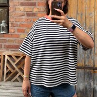 T-Shirt Streifen "Juna" navy/weiß/neoncoral