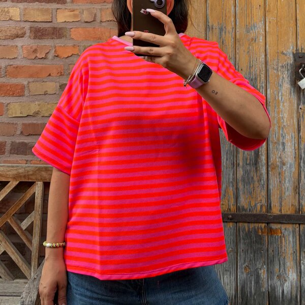 Sweat-T-Shirt Streifen "Juna" rosa/pink/neonorange