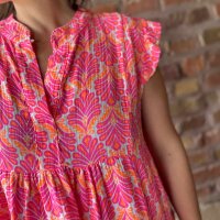 Musselinkleid mit Volant kurz "Ibiza weiß-neonorange-pink" One Size