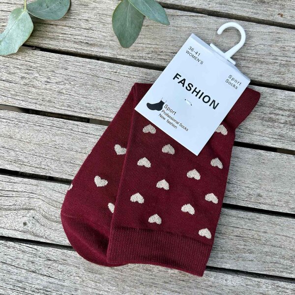 Socke Glitzerherz "bordeaux" 36-41