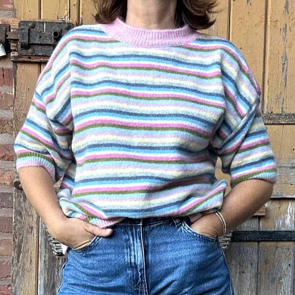 Kurzarmpullover bunt gestreift "rosa"