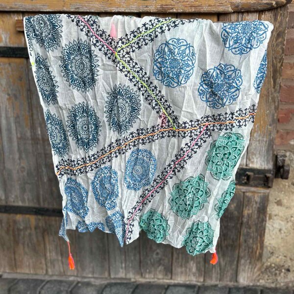 Baumwolltuch im Blockprint "Mandala blau" von Sarah & Sally