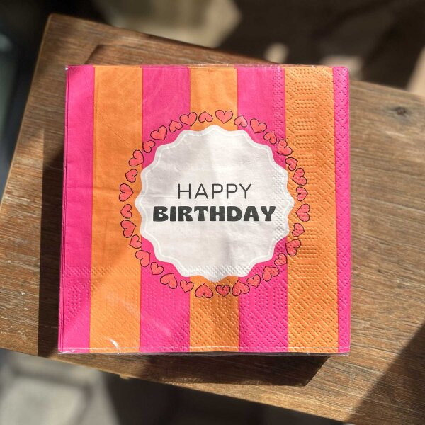 Serviette 33x33 "Happy Birthday" pink-orange