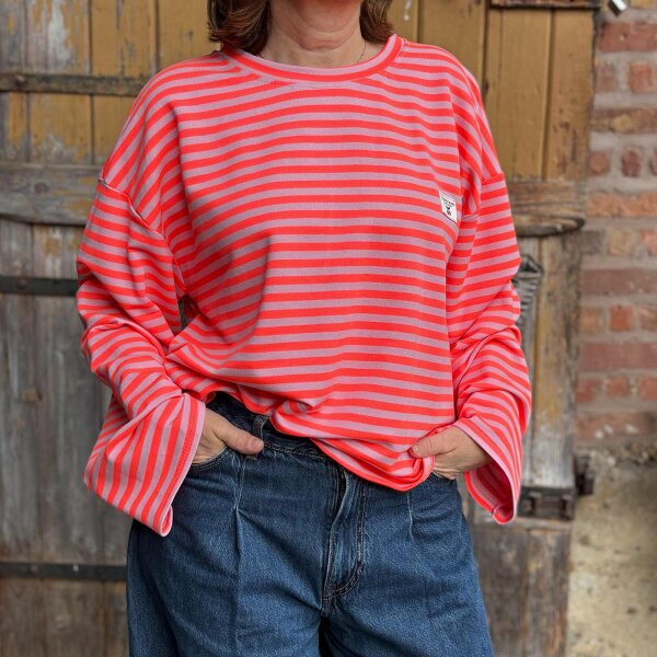 Langarm Shirt "Streifen" neoncoral-rosa One Size