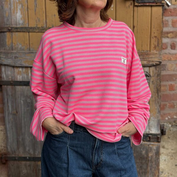 Langarm Shirt "Streifen" neonpink-rosa One Size