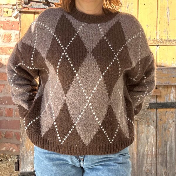 Rautenpullover braun-taupe One Size