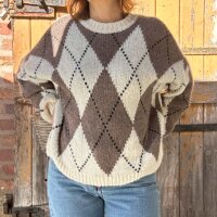 Rautenpullover creme-taupe One Size