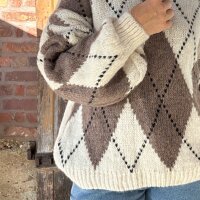 Rautenpullover creme-taupe One Size