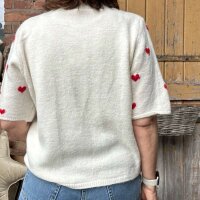 Halbarmpullover Herzchen "creme-rot" One Size