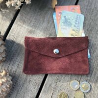 Leder-Portemonnaie L Velours bordeaux