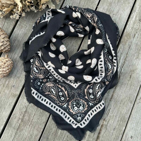 Großes Viskosetuch "Paisley" 110x110 schwarz