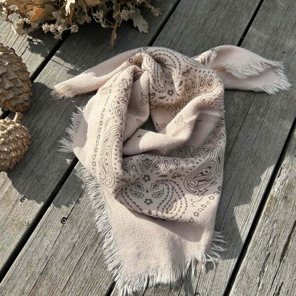 Viskosetuch "Paisley" 60x60 mit Fransen taupe-braun