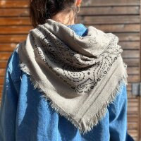 Großes Viskosetuch "Paisley" 90x90 mit Fransen khaki-schwarz