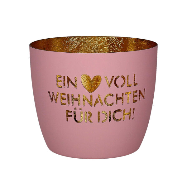 Windlicht Madras "Ein Herz voll Weihnachten für dich" rosa/gold von Giftcompany